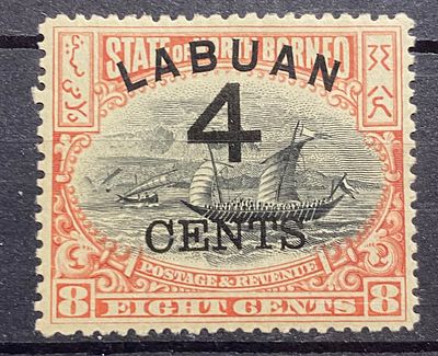 Лабуан 1899 * надпеч кат $73 точечное утончение