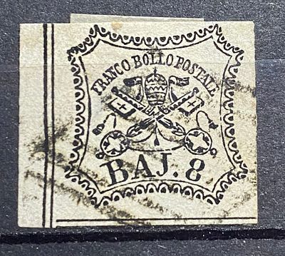 Папское гос-во 1852 8б кат $40 минимальное утончение