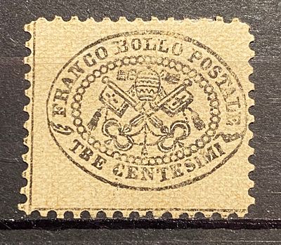 Папское го-во 1868 3c * кат $55 точечные утончения