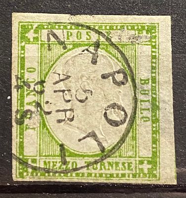 Неаполь 1861 зел Отличное гашение кат Скотт $250+++ тонкое место