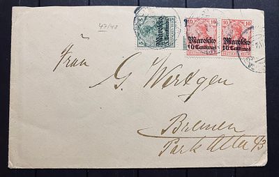Германия Почта в Марокко 1912 Конверт в Германию