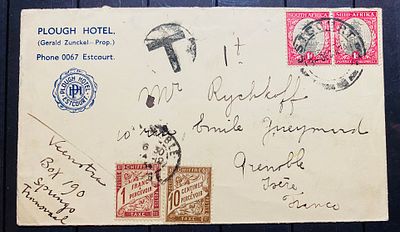 Брит Южная Африка 1934 Конверт во Францию с французскими порто марками! . Брит Южная Африка 1934 