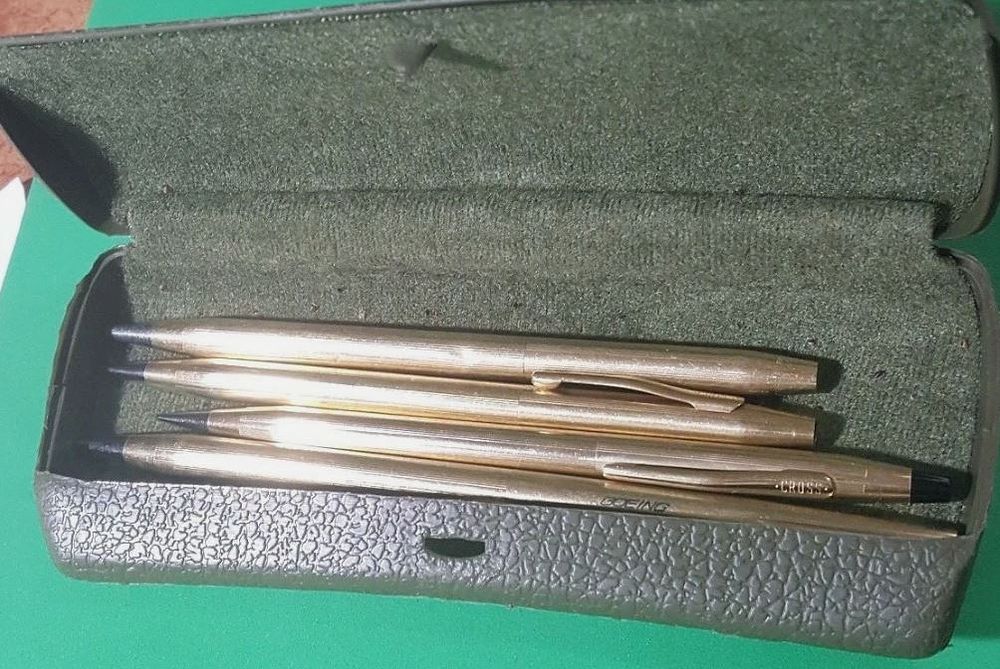 COLLECTION OF 4 "CROSS" PENS 12K Gold Made in USA Ballpoint +BOX