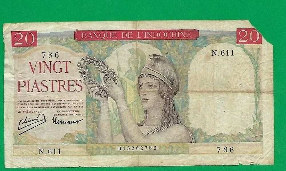 INDOCHINA BANKNOTE , 20 PIASTRES, 1949, F