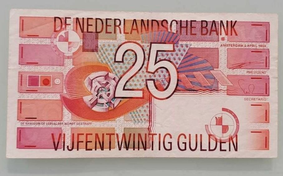 NETHERLANDS BANKNOTE 25 GULDEN , 1989 XF #100