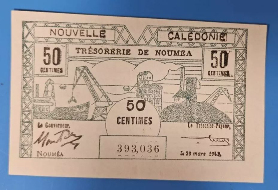FRANCE COLONY BANKNOTE NEW CALEDONIA 50 CENT 1942