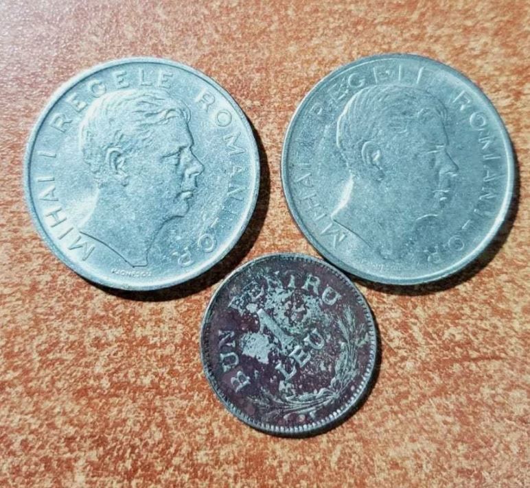 3 ROMANIA COINS, 100 LEI , 1943/1944, 1 LEU 1924