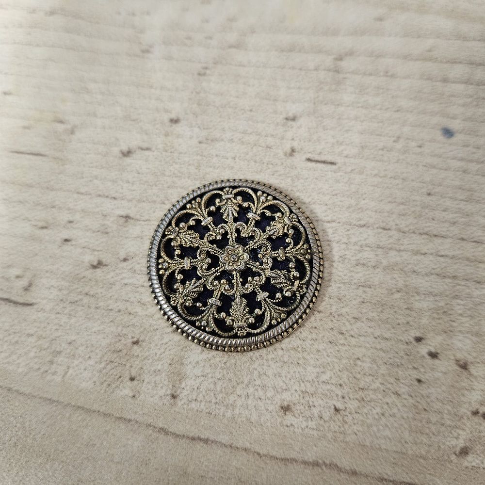 Antique large round filigree flower circle brooch