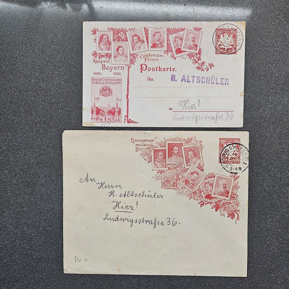 2 GERMANY BAQYERN POST CARD AND COVER WWI 1908