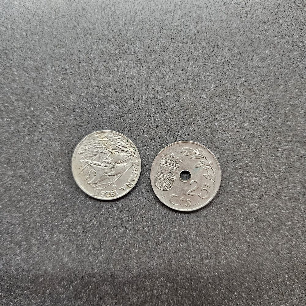 2 SPAIN COINS 25 CENTIMOS 1927/ 1937 . 2 SPAIN COINS 25 CENTIMOS 1927/ 1937