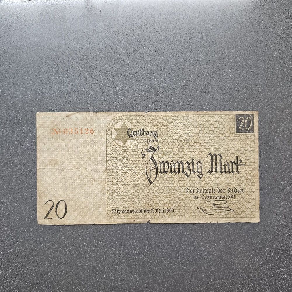 HOLOCAUST JUDAICA LITZMANNSTADT LODZ GHETTO 20 Mark 1940