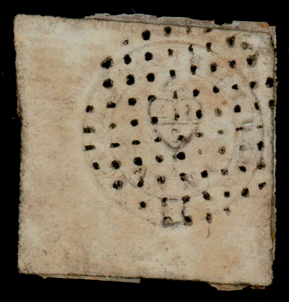 India 1852 &frac12;a 
Scinde Dawk white, used with diamond of dots, type C cancel, paper stuck 