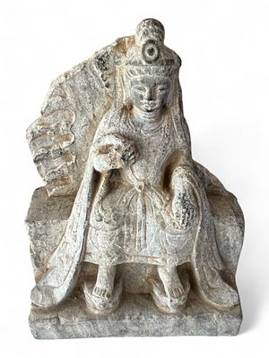 Chinese Carved Stone Figure of Guanyin. Chinese carved gray stone sculpture depicting Guanyin 