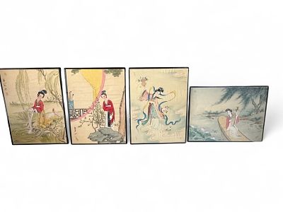 Set of Four Chinese Watercolor and Ink Paintings of Court Beauties. Set of four finely painted 