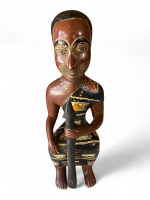 Polychrome Carved Tribal Figure, Baule People, Ivory Coast, mid-20th century. Hand-carved and 