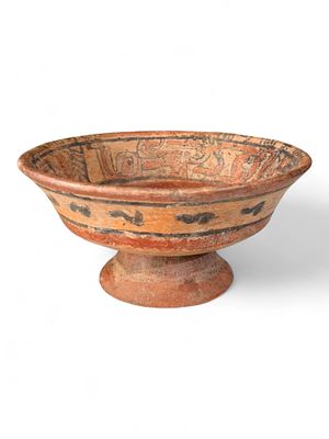Pre-Columbian Polychrome Pedestal Bowl, Central America, ca. 800–1200 CE. A fine hand-built 