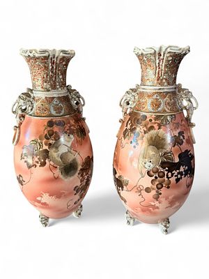 Pair of Japanese Satsuma Vases, Meiji Period (1868–1912). A superb matched pair of tall ovoid 