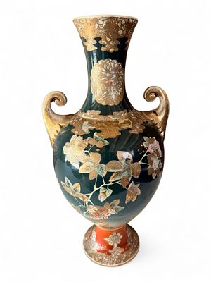 Japanese Satsuma Vase with Chrysanthemums and Vines, Meiji Period (1868–1912). Tall ovoid 