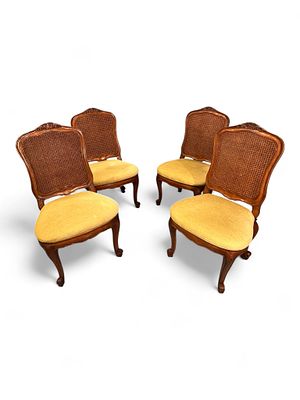 Set of Four Louis XV Style Caned Side Chairs, 20th century. Attractive set of four carved walnut 