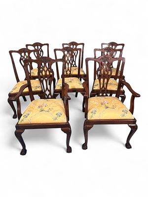 Set of Eight Mahogany Chippendale Style Dining Chairs, 20th century. Elegant matched set of 