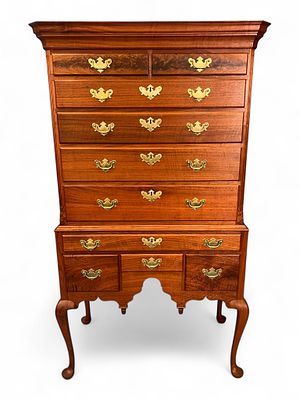 Gerald Curry Chippendale Style Highboy, 20th century. Outstanding custom-crafted highboy or 