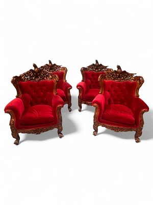 Set of Four Carved Eagle-Back Armchairs, Attributed to George J. Henkel & Co., New York, c. 1880. 