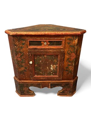 Antique Continental Painted Corner Cupboard, 19th Century. A charming 19th-century Continental 