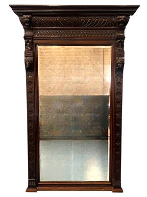 Renaissance Revival Carved Walnut Overmantel Mirror, 19th Century. Handsome and richly carved 