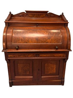 Victorian Burl Walnut Lady’s Cylinder Secretary Desk, Circa 1880. A charming Victorian lady’s 
