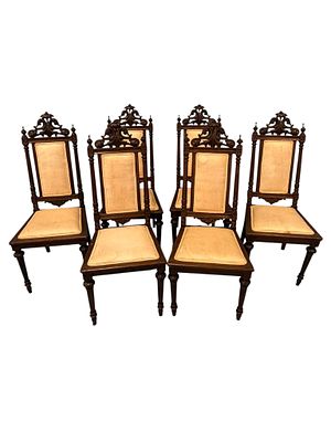 Set of Six Carved Victorian Revival Side Chairs, Late 19th Century. A finely carved set of six 