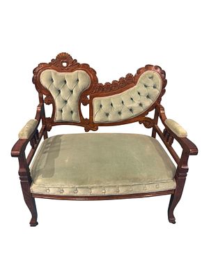 Victorian Carved Walnut Loveseat, Late 19th Century. Victorian carved walnut loveseat, late 19th 