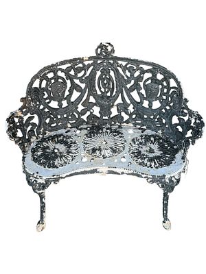 Heavy Cast Iron Rococo Revival Garden Bench, Late 19th to Early 20th Century. A boldly cast and 