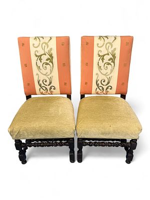 Pair of Continental Style Carved Walnut Dining Chairs, 20th century. Pair of tall-back dining 