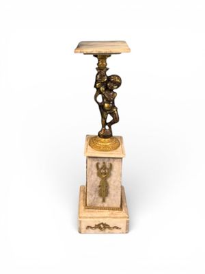French Empire / Neoclassical Marble and Gilt Bronze Pedestal, ca. 1870's. A striking French 
