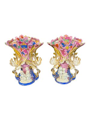 Pair of Old Paris Figural Porcelain Vases, 19th Century. A striking pair of Old Paris porcelain 