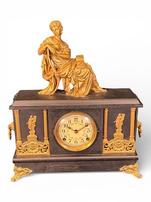 Sessions Mantel Clock with Gilt Figural Topper. Early 20th century Sessions mantel clock 
