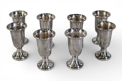 Set of Eight Sterling Silver Cordial Cups, Lavigne T. Bingham, Memphis, Tennessee. A matched set 