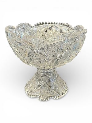 American Brilliant Cut Glass Pedestal Punch Bowl. A substantial and richly cut American 