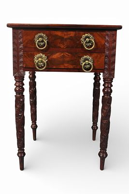 Fine American / New York Acanthus-Carved Two-Drawer Work Table, ca. 1835. This refined New York 