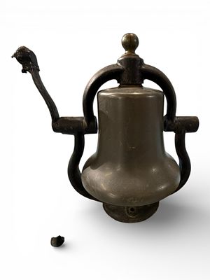 Mid-18th Century Industrial Brass Bell with Iron Mount. Heavy industrial bell featuring a 