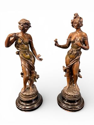 Pair of French Art Nouveau Bronze Figures by Julien Causs&eacute; (1869–1938). A refined and expressive 
