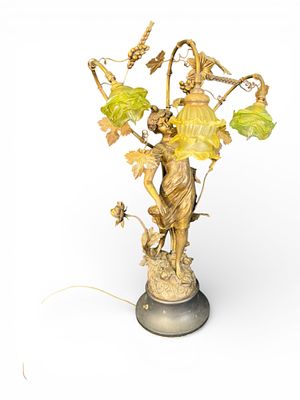 Art Nouveau “Pavot" Figural Table Lamp after "Ruchot". Intricate Art Nouveau figural table lamp 