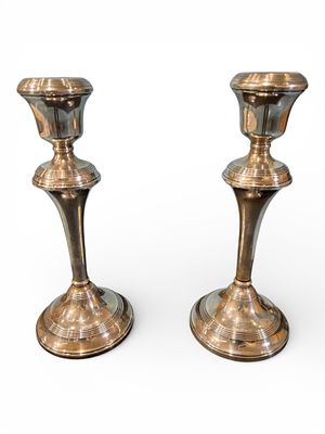 Pair of English Sterling Silver Candlesticks, Barker & Co., Birmingham. An elegant pair of 