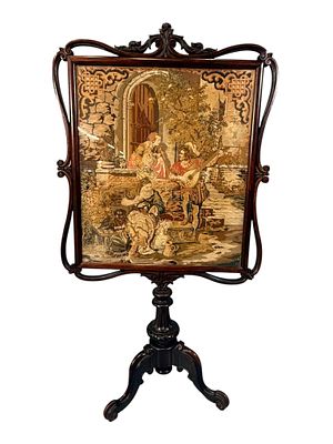 Rosewood Rococo Revival Needlepoint Fire Screen — Mid-19th Century. A fine mid-19th century 