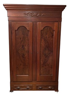 Victorian Walnut Two-Door Wardrobe, Late 19th Century. A late 19th-century Victorian walnut 