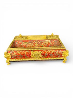 French Boulle Style Desk Set with Inkwells and Gilt Bronze Mounts. French Boulle style desk set 
