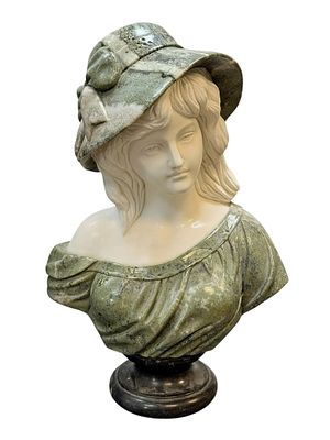 Italian Two-Tone Marble Bust of a Young Woman, Mid-20th Century. A finely carved Italian marble 