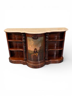 Renaissance Revival Rosewood Marble Top Credenza with Hand Painted Panel, ca. 1880. An 