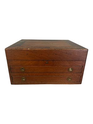Large 19th Century Oak Flatware Chest with Red Velvet Interior. Substantial 19th century oak 