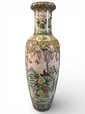 Large Chinese Famille Rose Floor Vase. Monumental Chinese Famille Rose porcelain floor vase of 